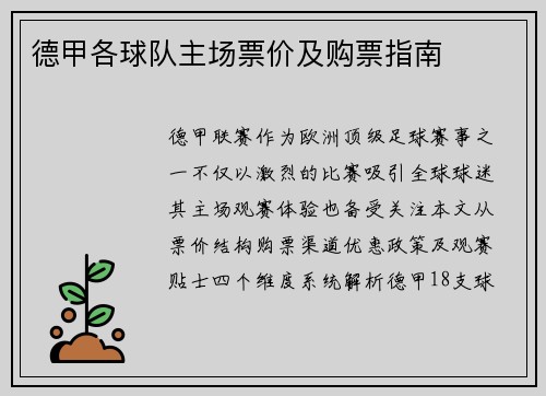 德甲各球队主场票价及购票指南