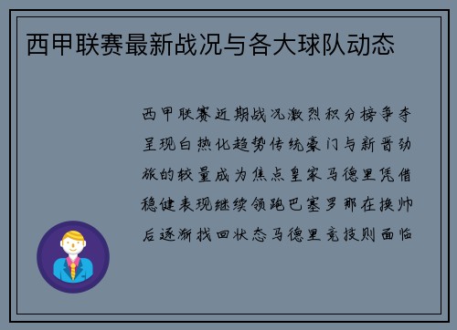 西甲联赛最新战况与各大球队动态